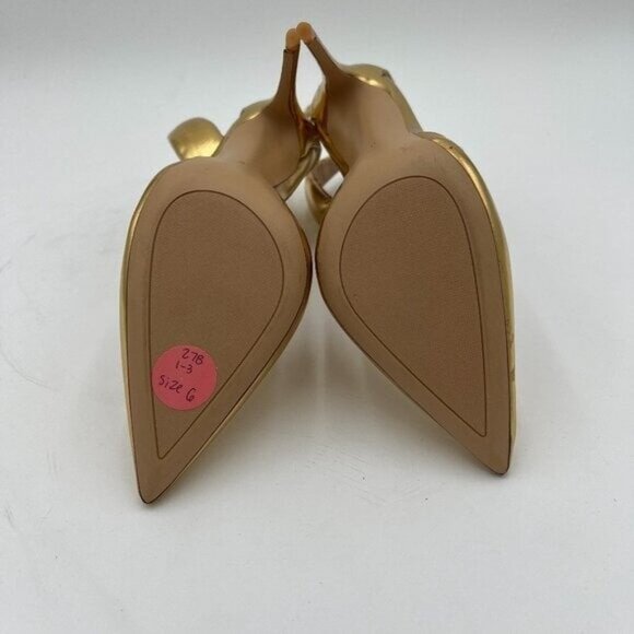 FSJ Gold D'Orsay Pumps Pointed Toe High Heels Buckle Ankle Strap Dress Shoes - Picture 5 of 5